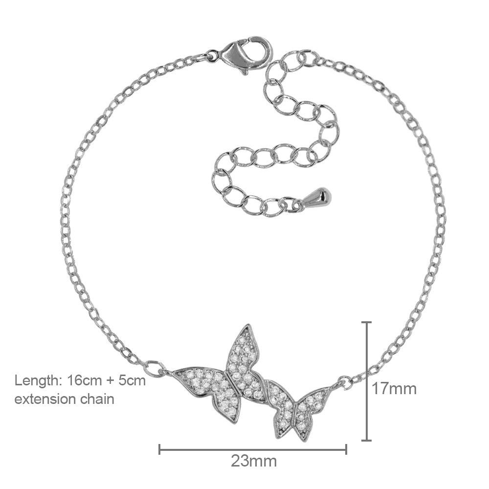 Premium Double Butterfly Cubic Zirconia Charm Bracelet