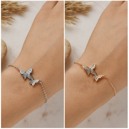 Premium Double Butterfly Cubic Zirconia Charm Bracelet