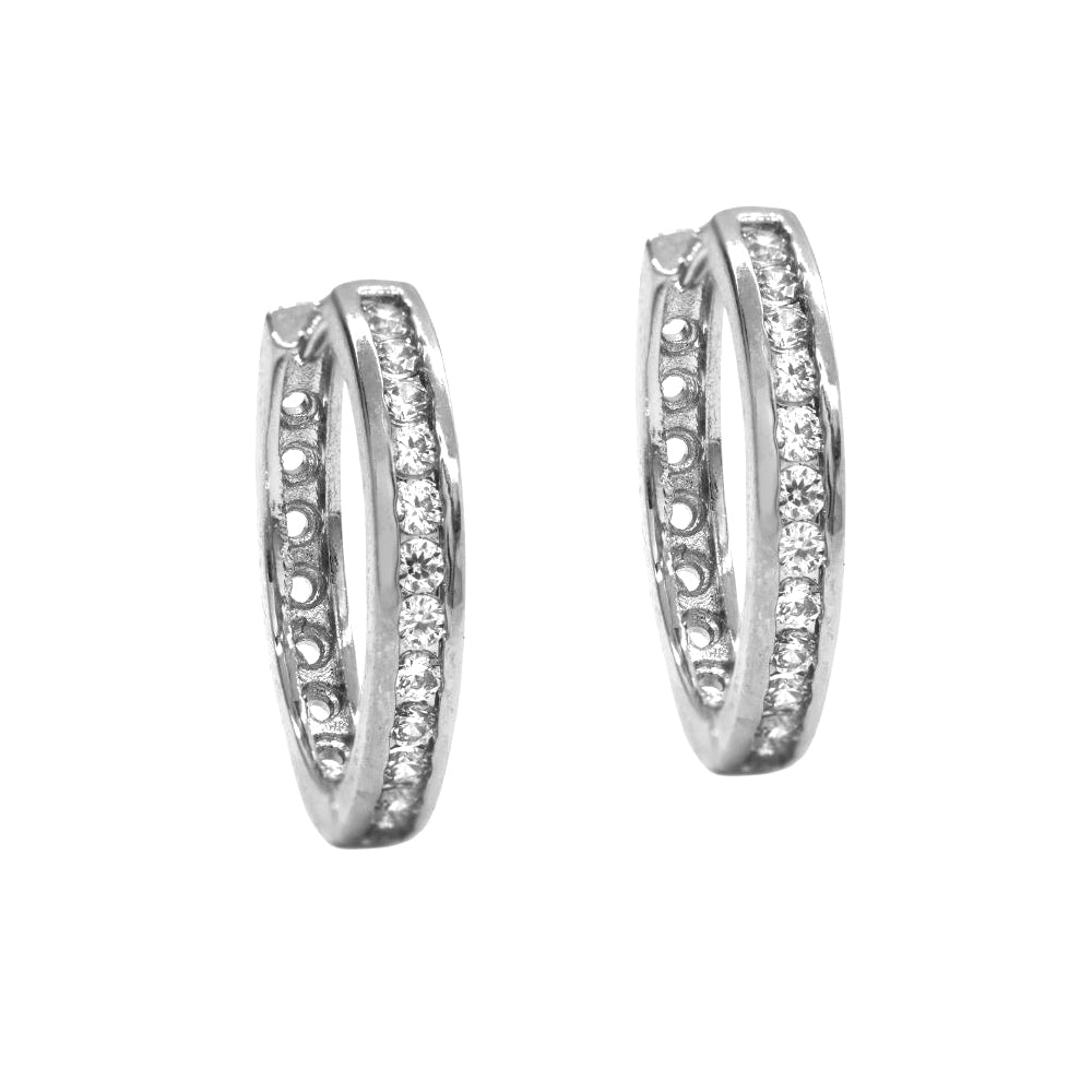 Premium 20mm Single Row Cubic Zirconia Huggie Hoop Earring