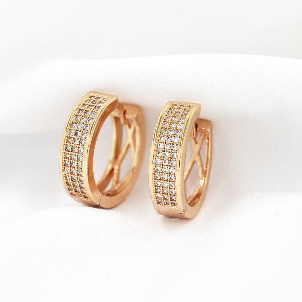 Gold Plated Cubic Zirconia Triple Row Hoop Earrings