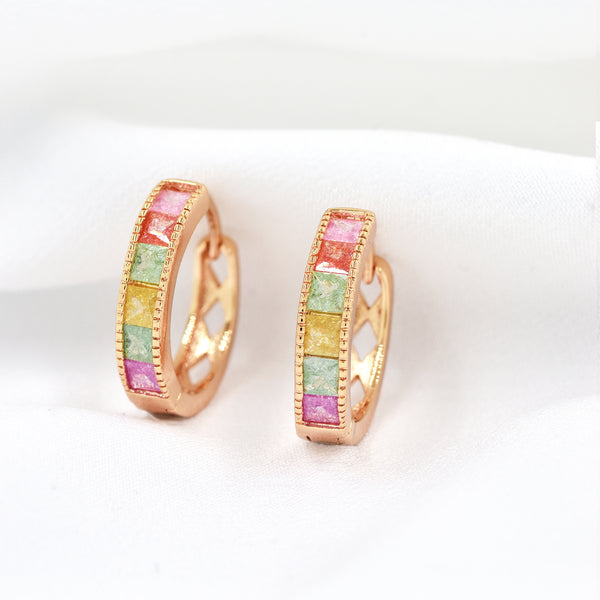 Gold Plated Pastel Multi Colour Cubic Zirconia Hoop Earrings