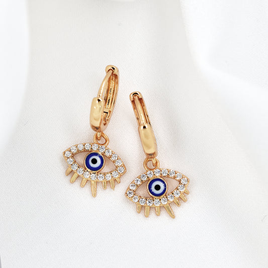 Gold Plated Cubic Zirconia Evil Eye Drop Earrings