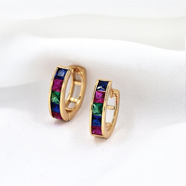 Gold Plated Multi Colour Cubic Zirconia Hoop Earrings