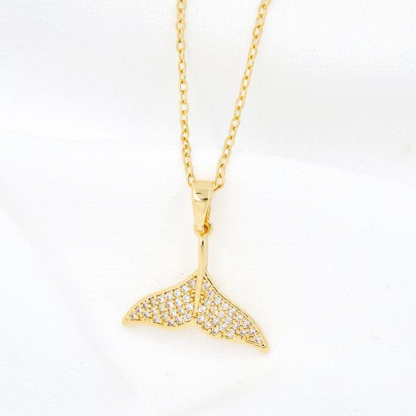 Gold Plated Cubic Zirconia Whale Tail Necklace