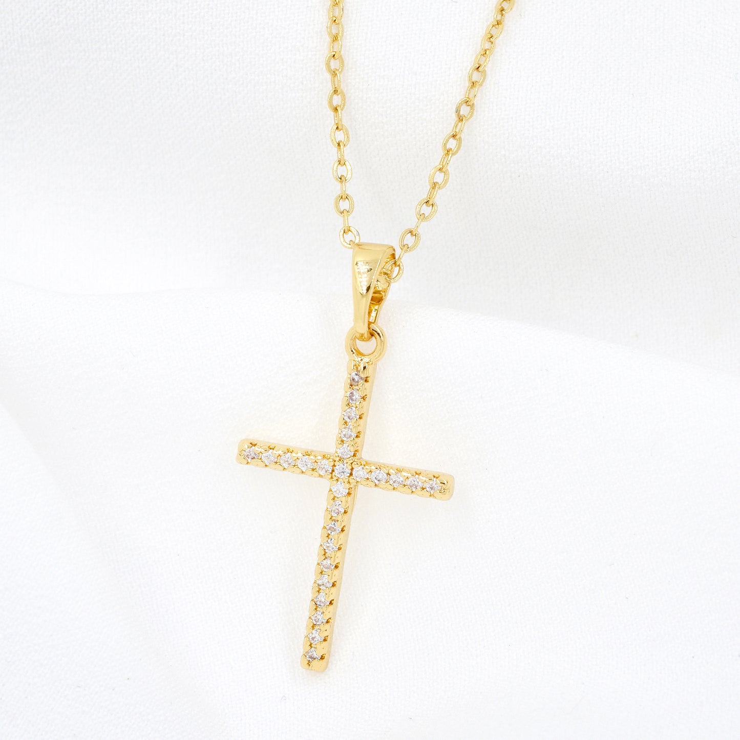 Gold Plated Cubic Zirconia Cross Necklace