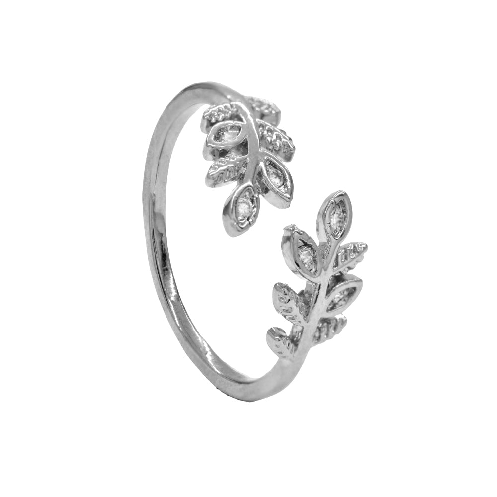 Premium Double Leaf Cubic Zirconia Ring - Adjustable Size