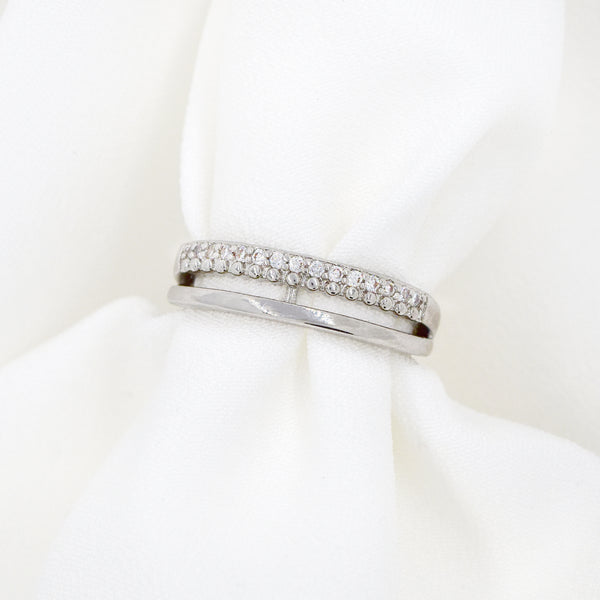 Silver Plated Double Row Cubic Zirconia Scalloped Eternity Adjustable Ring