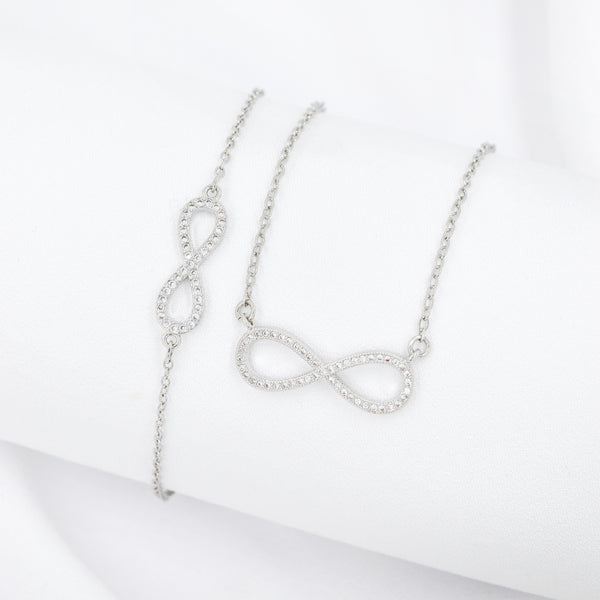 Silver Plated Cubic Zirconia Infinity Necklace & Bracelet Set