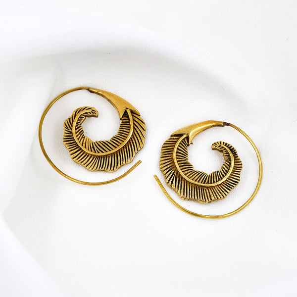 Brass Oxidised Feather Design Earring