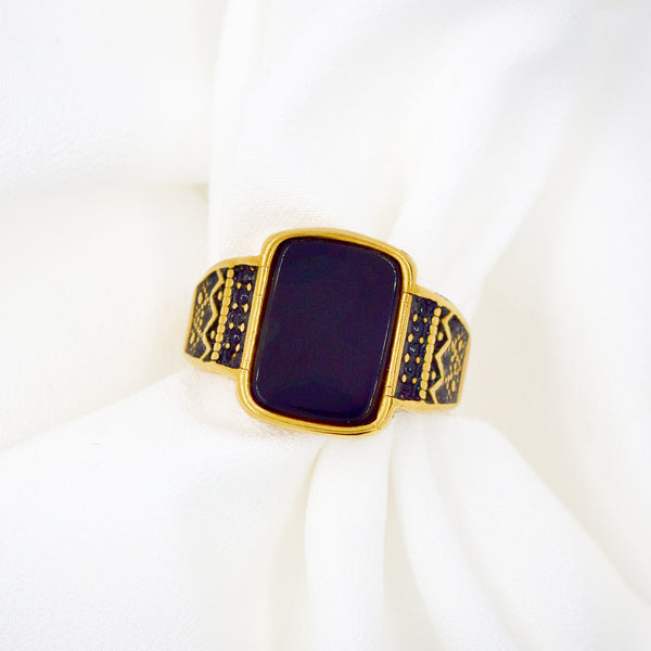 Stainless Steel Gold & Black Bold Statement Ring