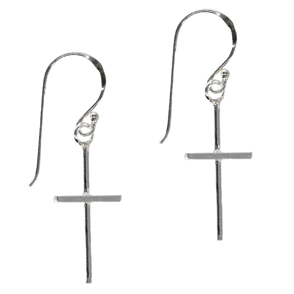 925 Sterling Silver Cross Drop Earrings-