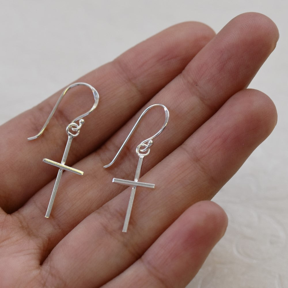 925 Sterling Silver Cross Drop Earrings-