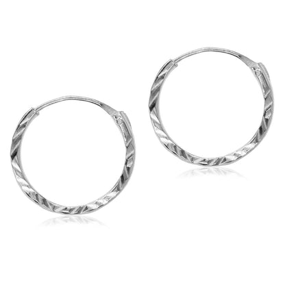 925 Sterling Silver Diamond Cut Hoop Earrings