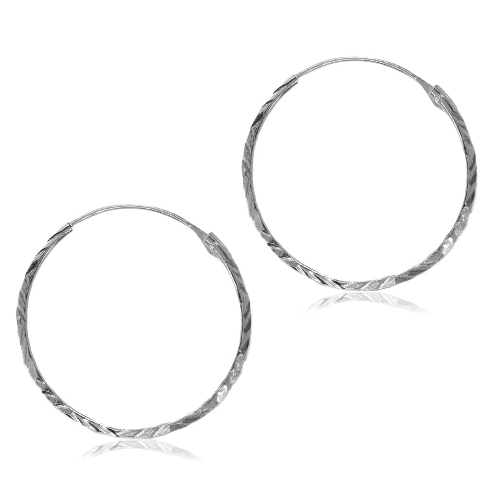 925 Sterling Silver Diamond Cut Hoop Earrings