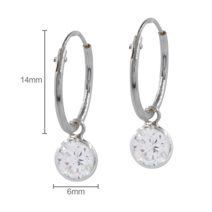 925 Sterling Silver 14mm Hoop Earring with Zircon Drop