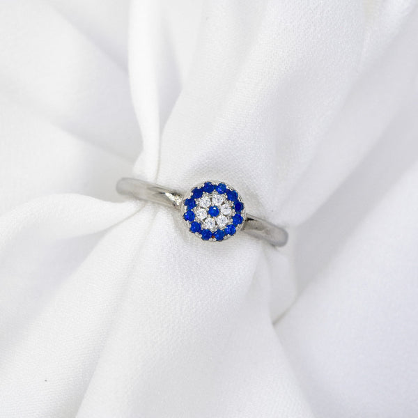 Silverbird 925 Sterling Silver CZ Blue & White Round Cluster Ring