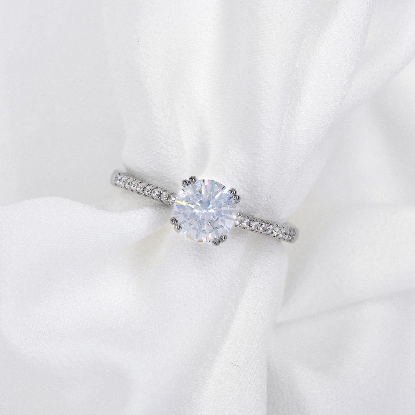 Silverbird 925 Sterling Silver CZ Round Solitaire & Pave Band Ring