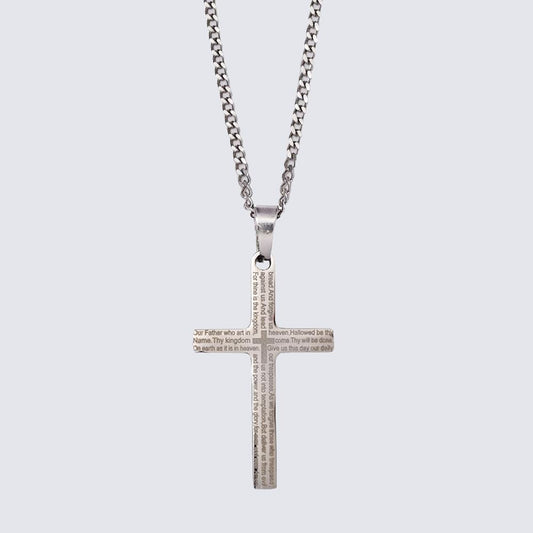 Stainless Steel Prayer Cross Pendant On Curb Chain