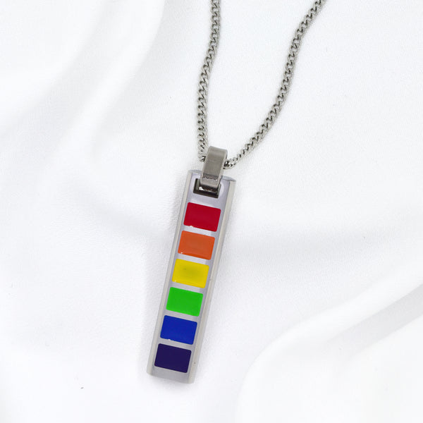 Stainless Steel Rainbow Colour Insert Bar Disc Necklace