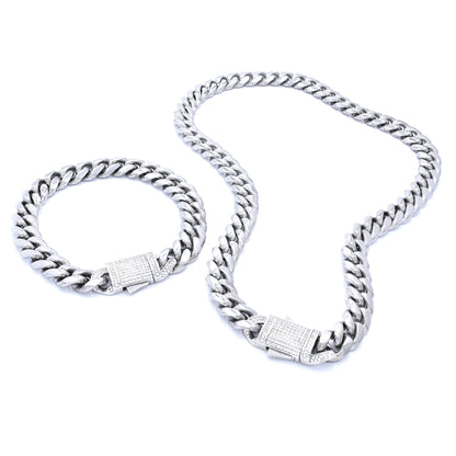 Stainless steel cuban chain and bracelet set