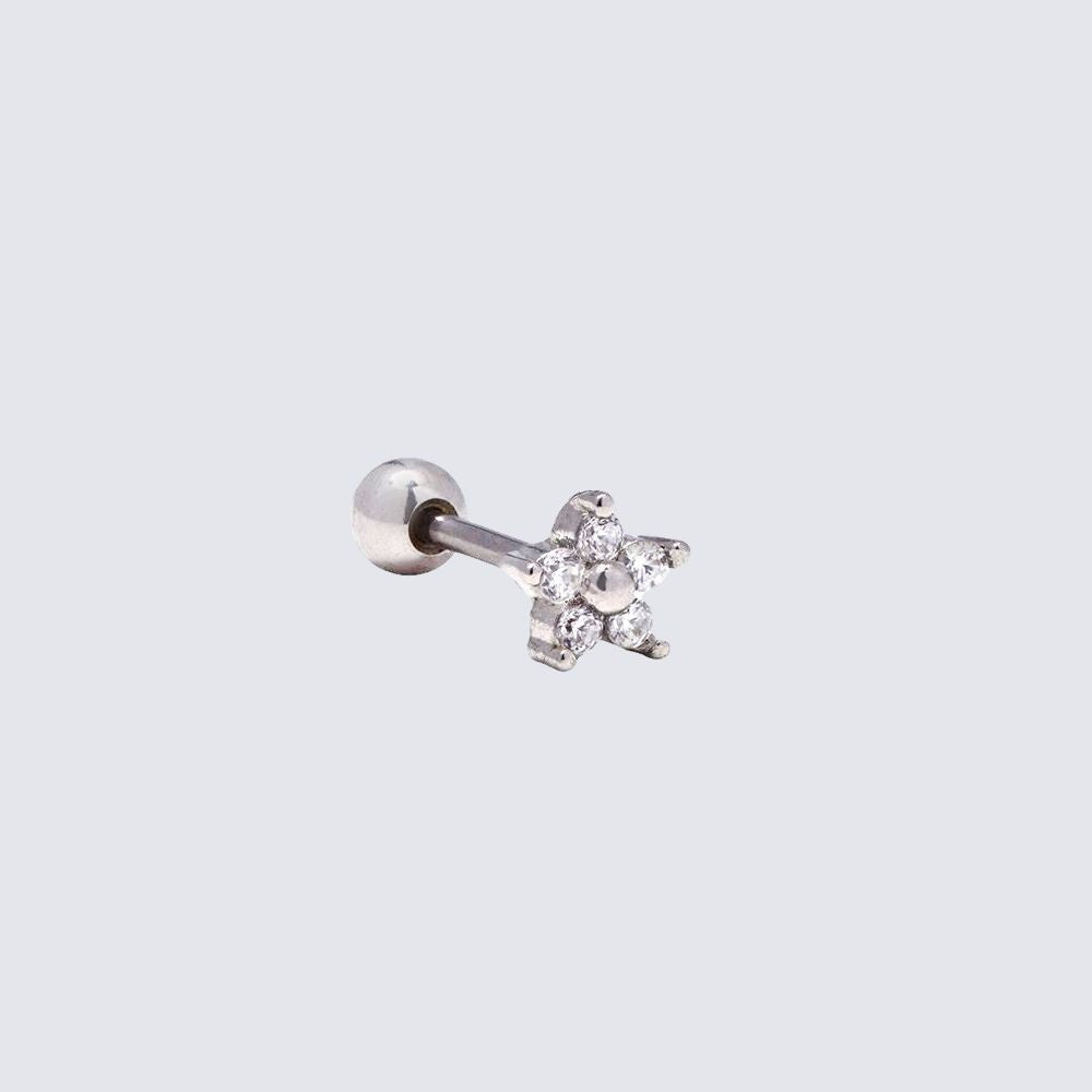 Stainless Steel Round CZ Flower Cartilage Stud Piercing