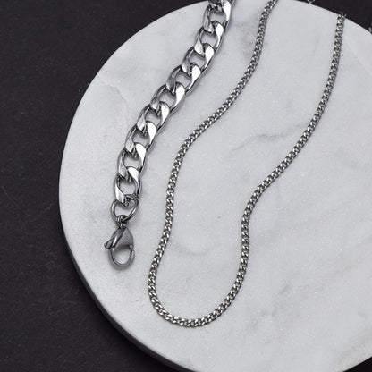 Stainless Steel 7.5mm Curb Bracelet & 2mm Curb Chain