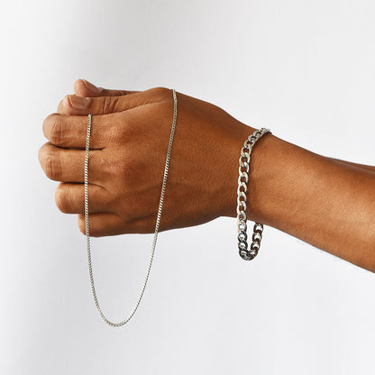 Stainless Steel 7.5mm Curb Bracelet & 2mm Curb Chain