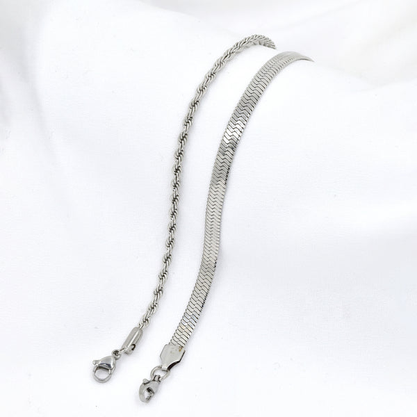 Stainless Steel 5mm Herringbone & 3mm Rope Bracelet Set