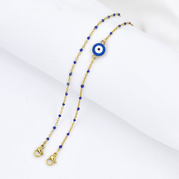 Stainless Steel Colour Enamel Bead Evil Eye Bracelet set