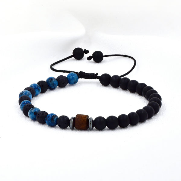 Natural Black & Blue Beaded Adjustable Bracelet