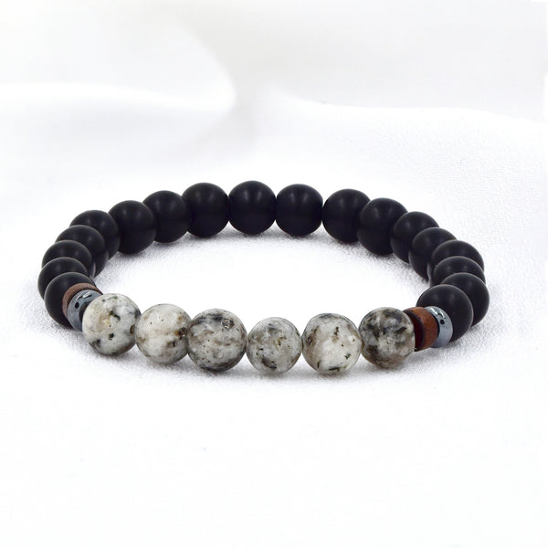 Natural Black & Grey Beaded Stretch Bracelet