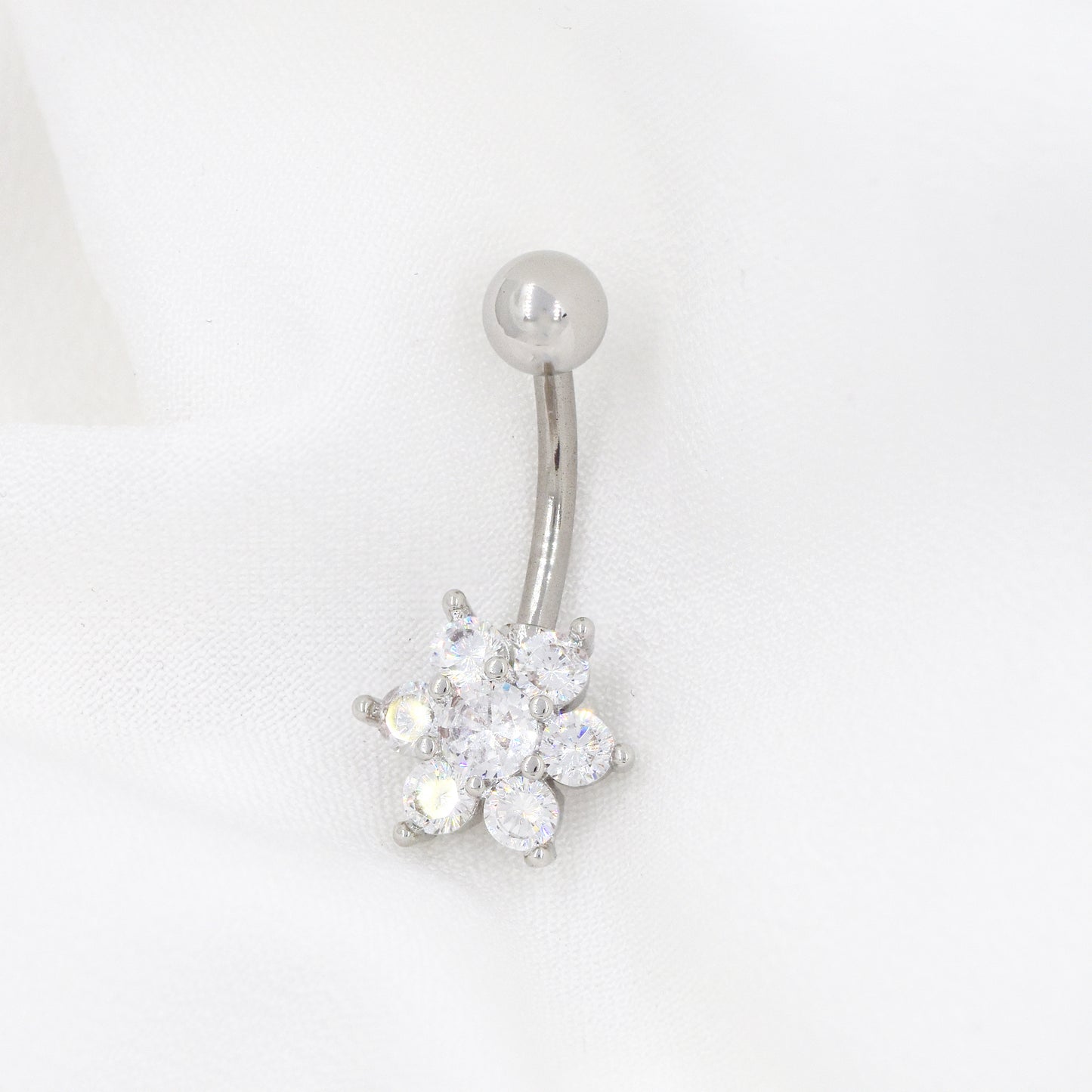 Stainless Steel Star Cubic Zirconia Belly Ring