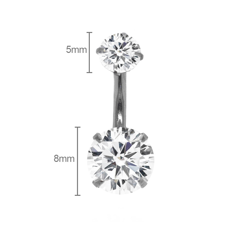 Stainless Steel Round Cubic Zirconia Belly Ring