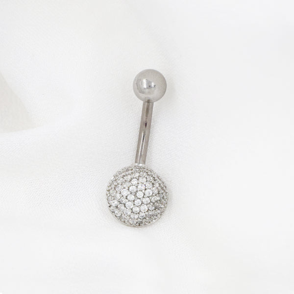 Stainless Steel Round Cubic Zirconia Pavé Belly Ring