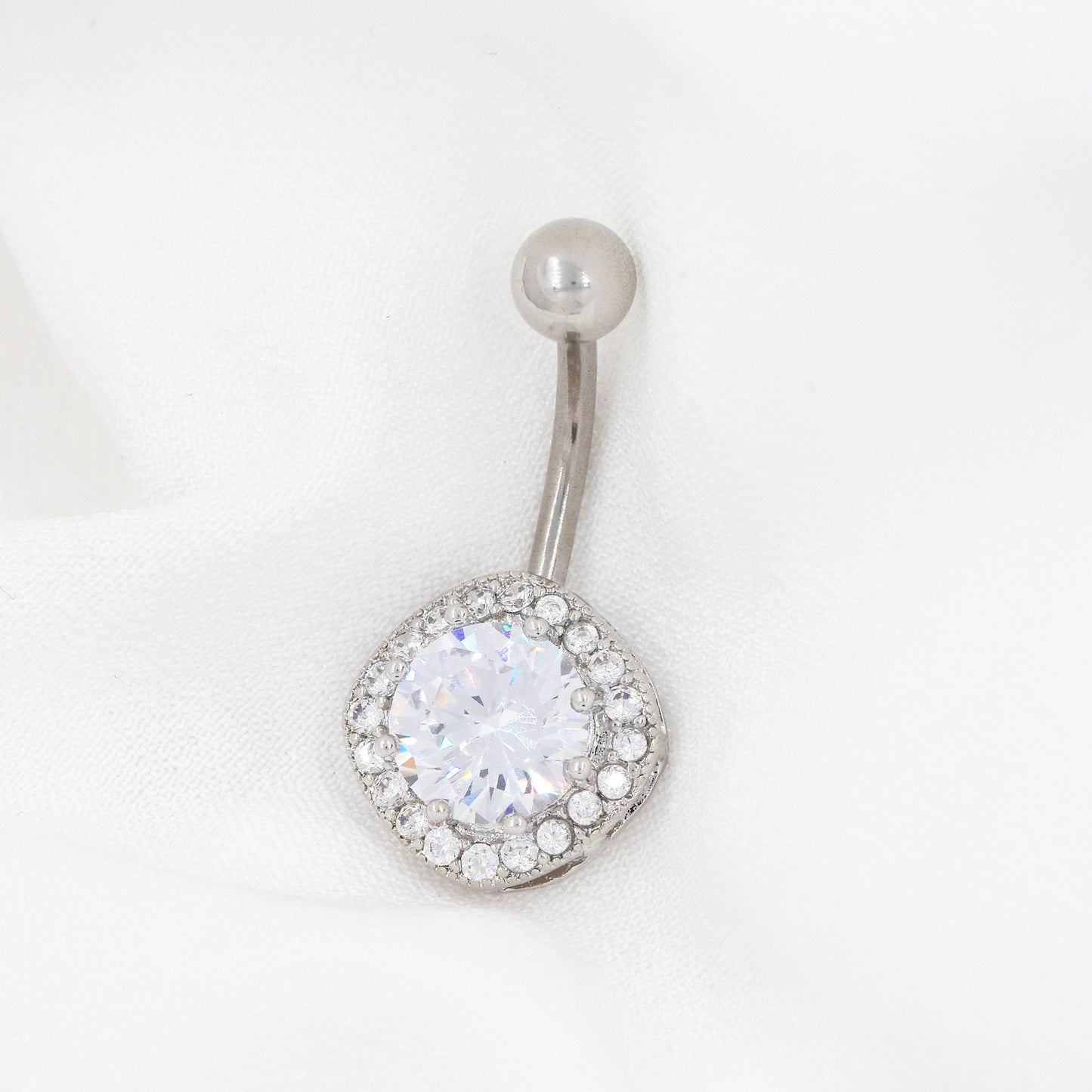 Stainless Steel Cubic Zirconia Halo Belly Ring