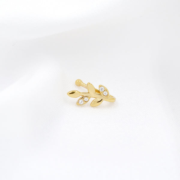 Stainless Steel Gold Plated Leaf Cubic Zirconia Nose Clip