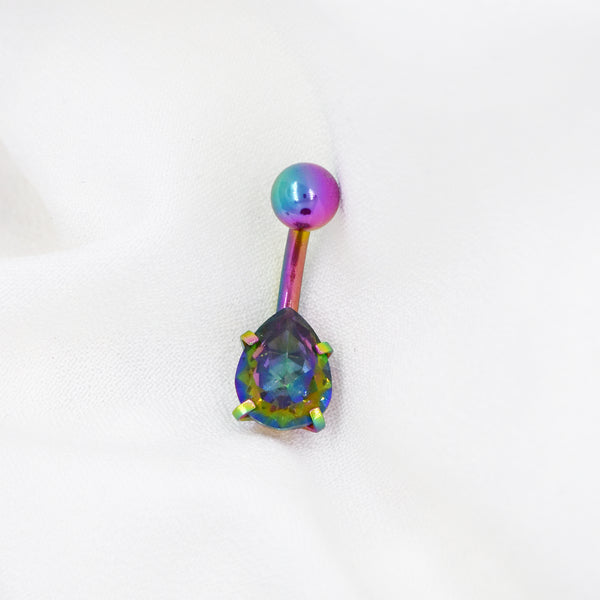 Stainless Steel Teardrop Cubic Zirconia Stone Belly Ring