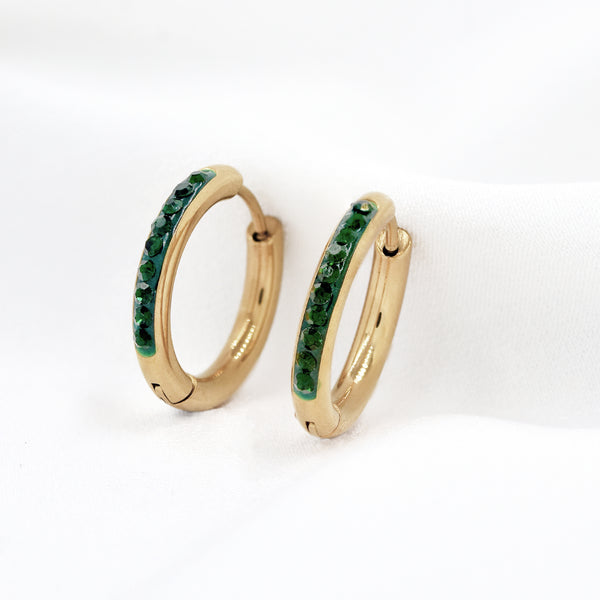 Stainless Steel 19mm Green Cubic Zirconia Hoop Earrings