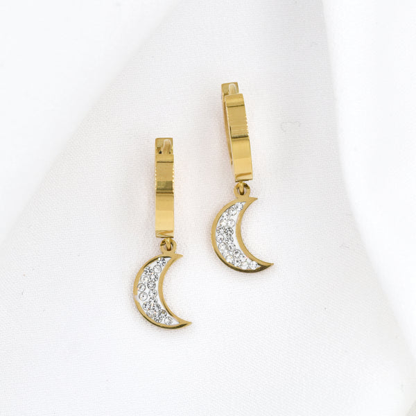 Stainless Steel Cubic Zirconia Moon Drop Earrings