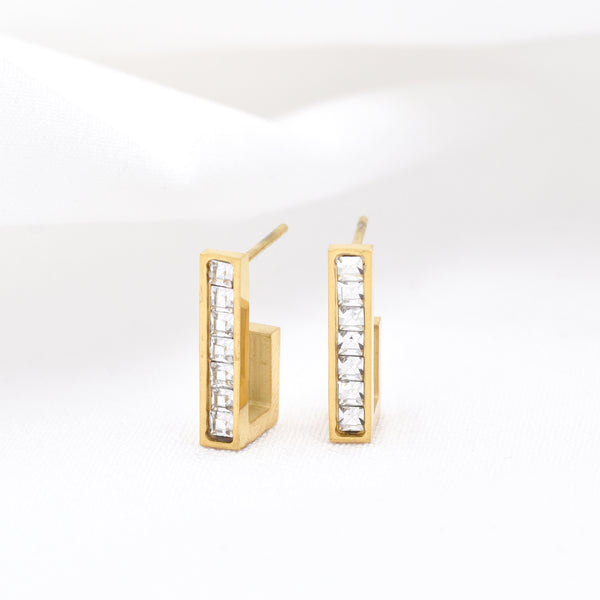 Stainless Steel Gold & Green Cubic Zirconia Earrings