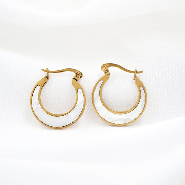 Stainless Steel Gold Hoop Earrings with Shell Insert