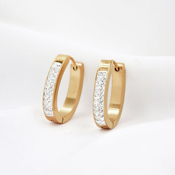 Stainless Steel Oval Double Row Groove Hoop Earrings