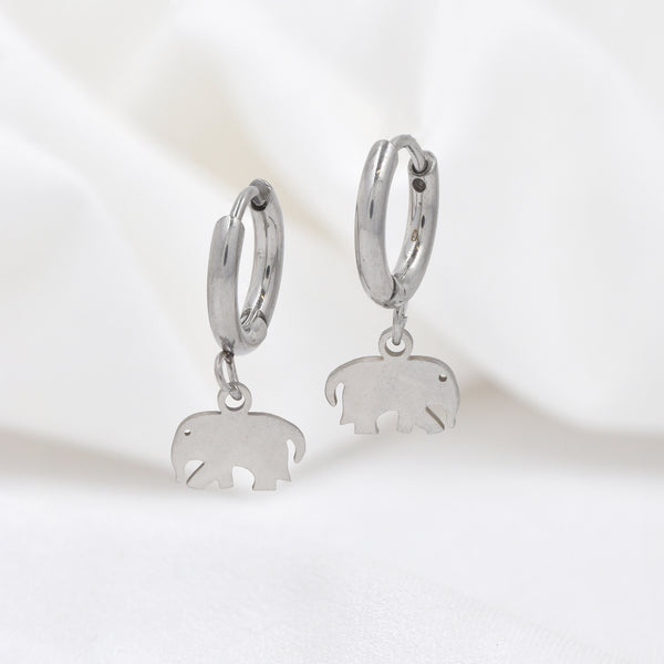 Stainless Steel Elephant Charm Sleeper Drop Earrings