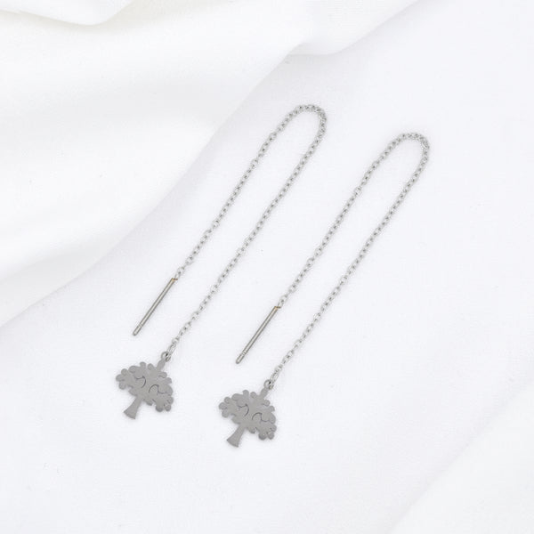 Stainless Steel Tree of Life Drop Threader Earrings