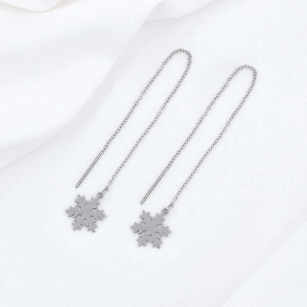 Stainless Steel Snowflake Drop Threader Earrings