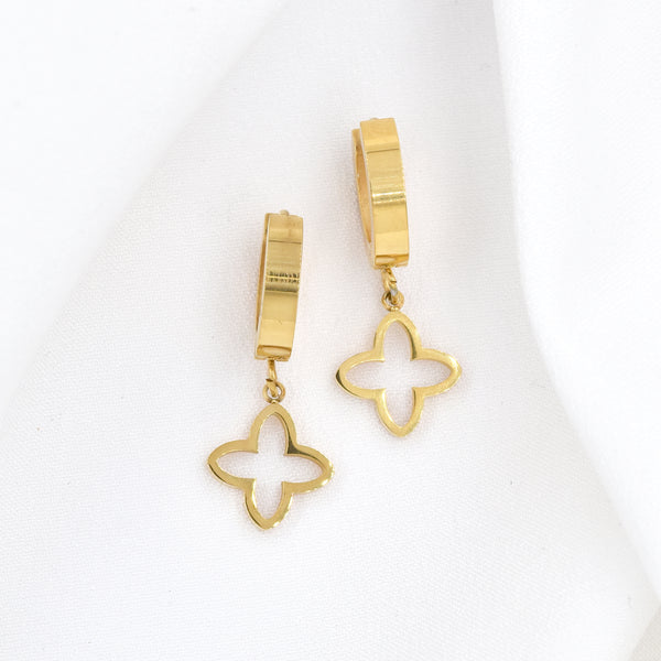 Stainless Steel Cutout Clover Huggie Drop Earrings