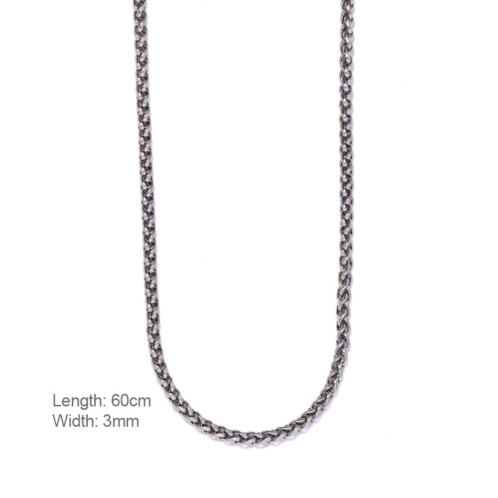 Stainless Steel 60cm Wheat-Link Chain Necklace - 3mm Wide