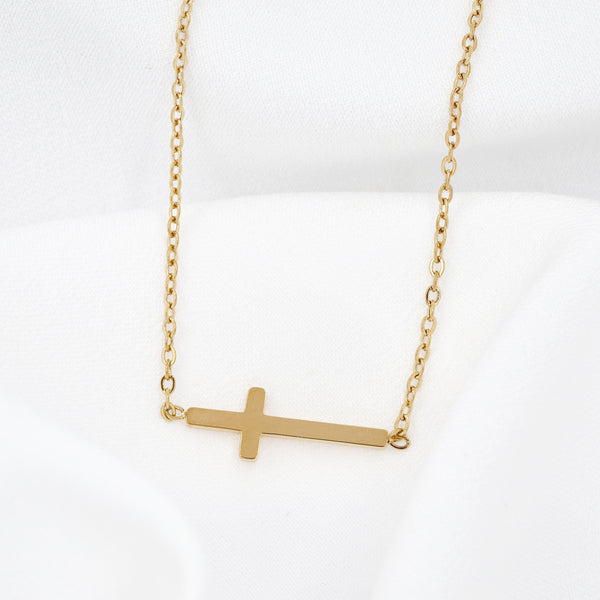 Stainless Steel Sideways Cross Necklace