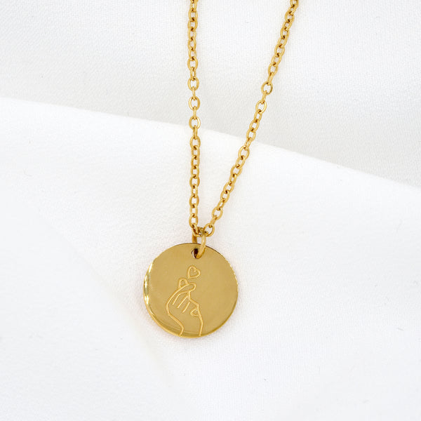 Stainless Steel Finger Heart Disk Gold Necklace