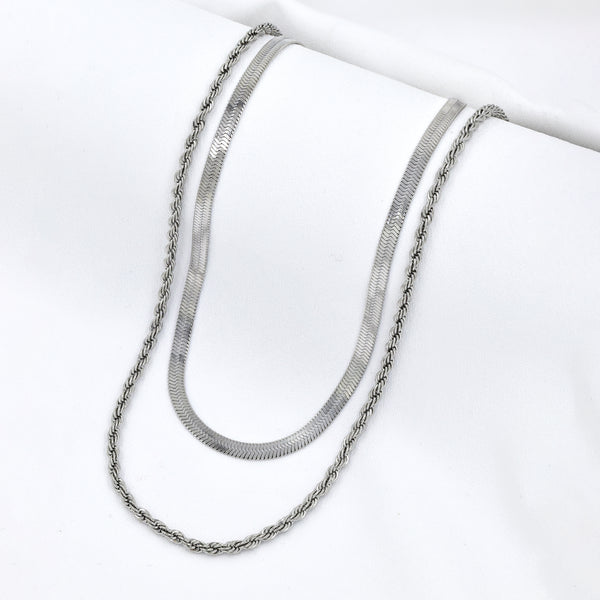 Stainless Steel Silver Doubled Layered Chain